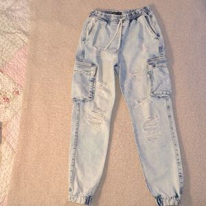 Denim cargo joggers